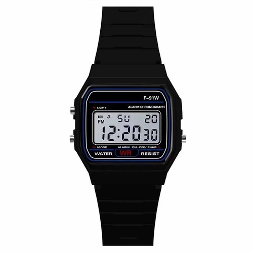 Schwarze led digitaluhr - schwarze, f-91w